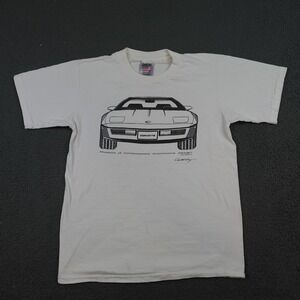 Vintage Oneita Corvette Shirt Mens Medium White Museum Auto Design 80s USA